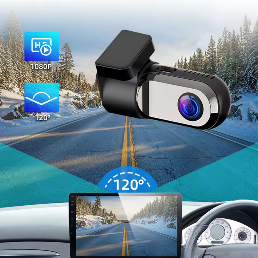 Mini HD dashboard camera - Car video recorder with 24h monitor and USB/WiFi connectivity