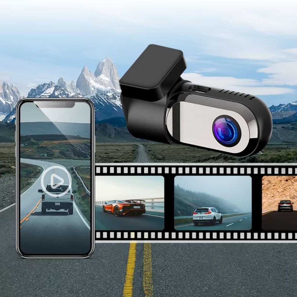 Mini HD dashboard camera - Car video recorder with 24h monitor and USB/WiFi connectivity